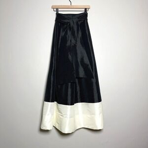 Eva Mendes Womens Maxi Skirt Size 0 Black Cream Stripe‎ Sheen Event Holiday Prom